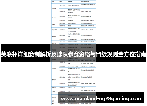 英联杯详细赛制解析及球队参赛资格与晋级规则全方位指南