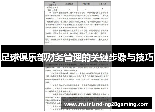 足球俱乐部财务管理的关键步骤与技巧